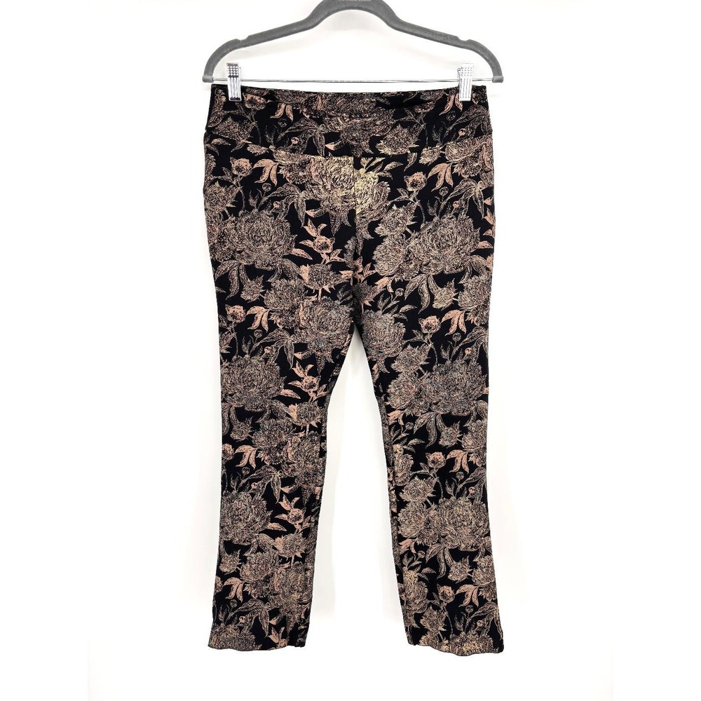 Soft Surroundings Moonstruck Pants Black Gold Metallic‎ Floral Brocade Size PM